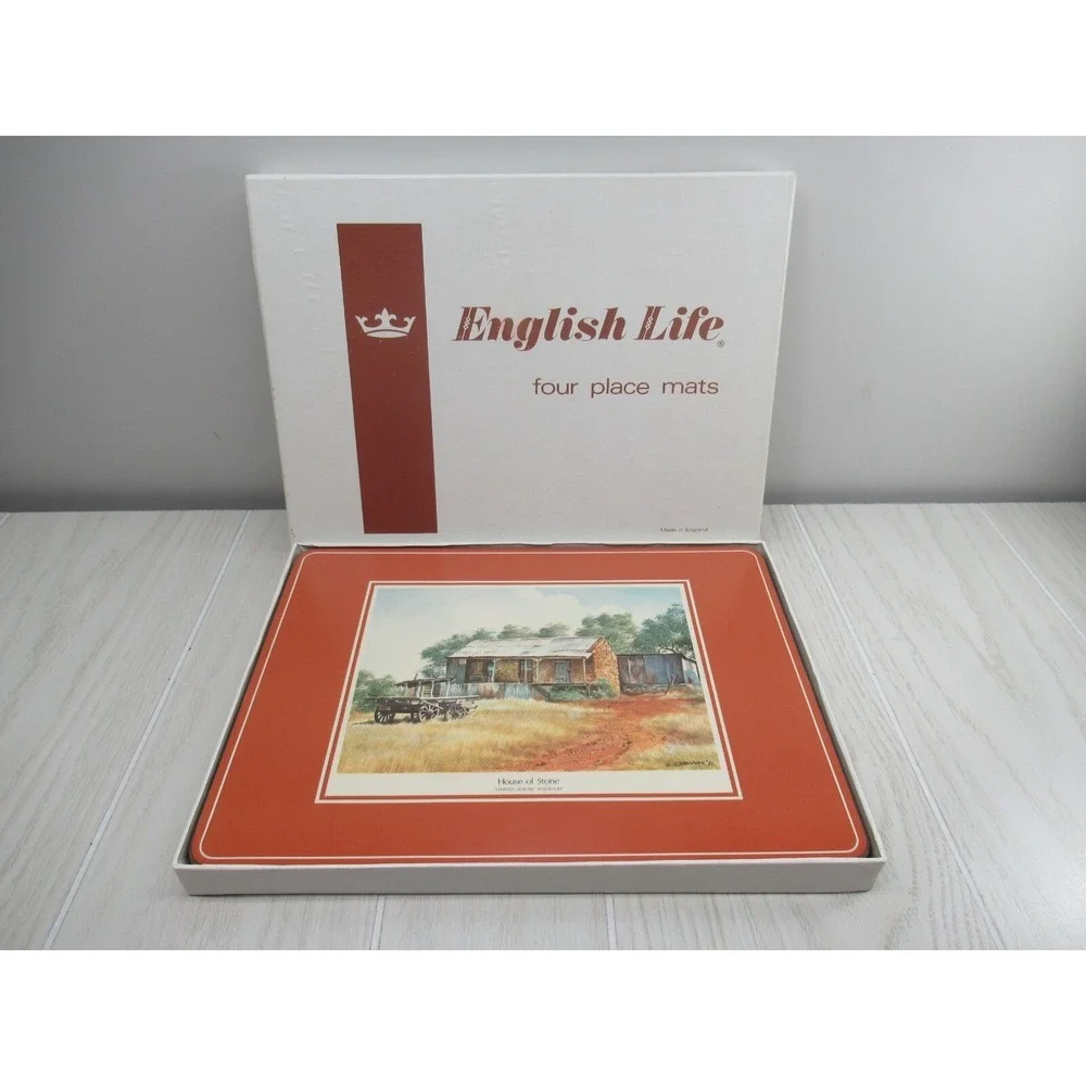 English Life Set 4 Cork Backed Placemats Wheels Australia Made England vintage